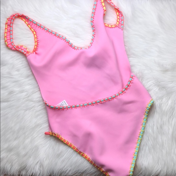 TOPSHOP NEON PINK ALOHA ONE PIECE SWIMSUIT - Picture 5 of 5